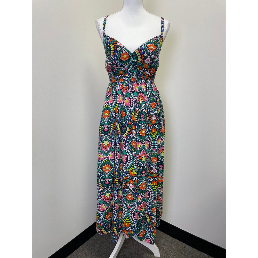 Old Navy Womens Small Floral Paisley Maxi Dress V-Neck Smocked Waist Cutout Back - Picture 1 of 15